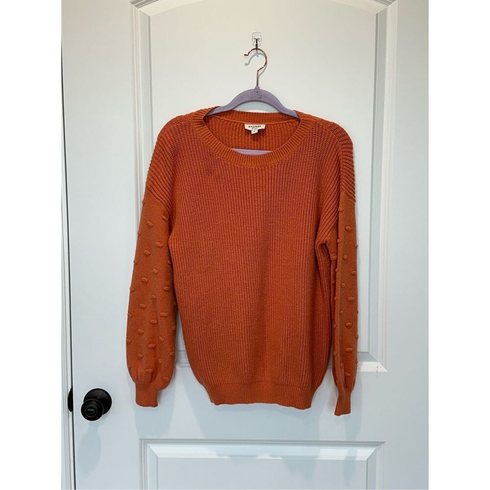 Andree by Unit Orange Balloon Polka Dot Sleeve Sweater Size Small